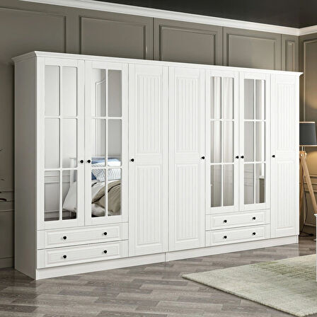 Kale 7 Mebran Kapaklı 4Ç Taçlı Dolap - Beyaz 190CM