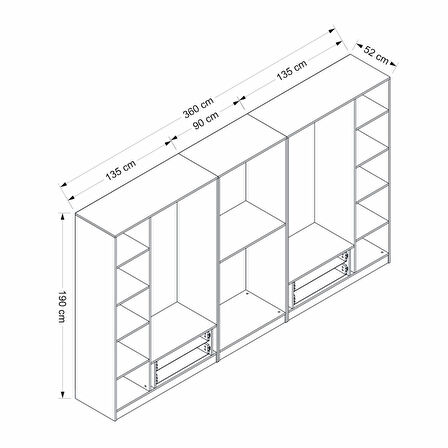 Kale 8 Mebran Kapaklı 4Ç Taçlı Dolap - Beyaz 190CM