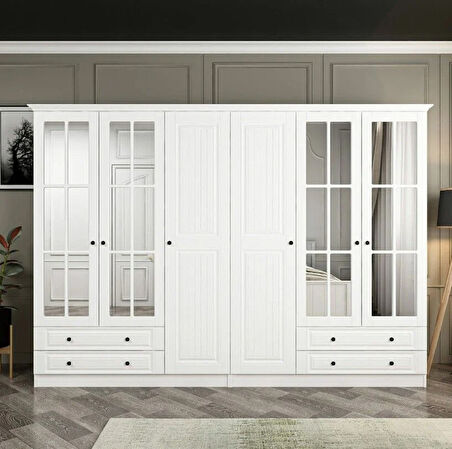 Kale 6 Mebran Kapaklı 4Ç Taçlı Dolap - Beyaz 210CM