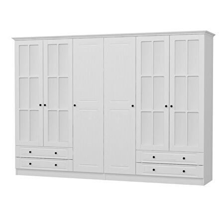 Kale 6 Mebran Kapaklı 4Ç Taçlı Dolap - Beyaz 210CM