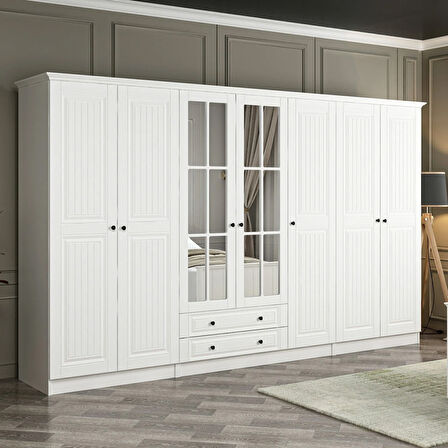 Kale 7 Mebran Kapaklı 2Ç Taçlı Dolap - Beyaz 210CM