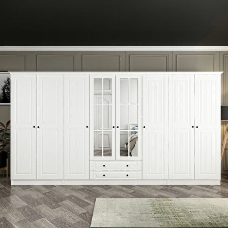 Kale 8 Mebran Kapaklı 2Ç Taçlı Dolap - Beyaz 210CM