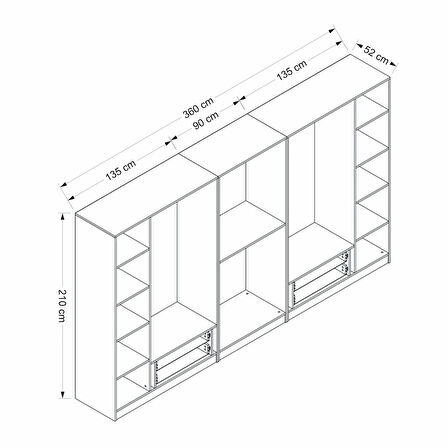 Kale 8 Mebran Kapaklı 4Ç Taçlı Dolap - Beyaz 210CM