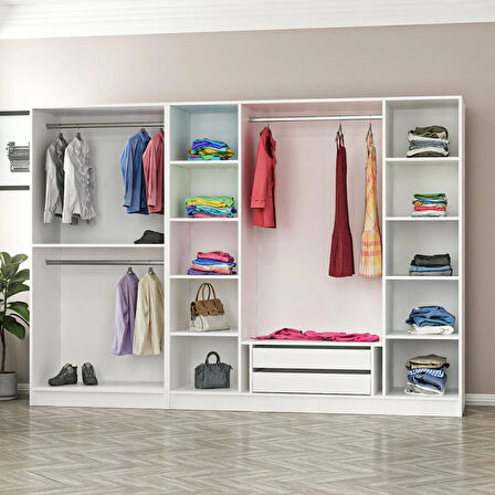 Minar Kale 6 Bölmeli 2 Çekmeceli Giyinme Dolabı Beyaz 190CM