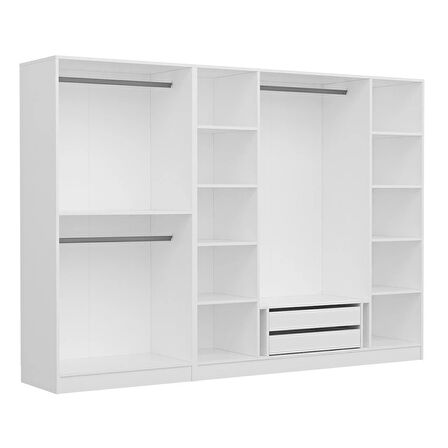 Minar Kale 6 Bölmeli 2 Çekmeceli Giyinme Dolabı Beyaz 190CM