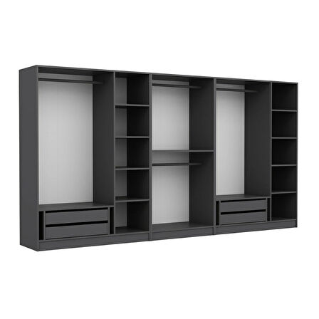 Minar Kale 8 Bölmeli 4 Çekmeceli Giyinme Dolabı Antrasit 190CM