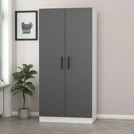 Minar Kale 2 Kapaklı Dolap Beyaz Antrasit 190CM