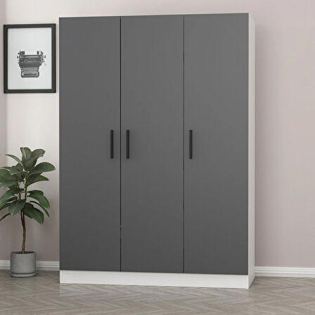 Minar Kale 3 Kapaklı 2 Çekmeceli Dolap Beyaz Antrasit 190CM