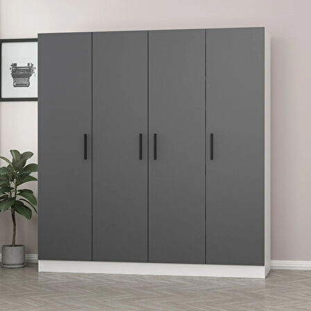 Minar Kale 4 Kapaklı 2 Çekmeceli Dolap Beyaz Antrasit 190CM