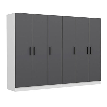 Minar Kale 6 Kapaklı 4 Çekmeceli Dolap Beyaz Antrasit 190CM