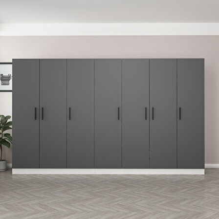 Minar Kale 7 Kapaklı 4 Çekmeceli Dolap Beyaz Antrasit 190CM