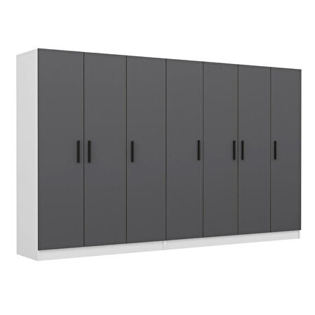Minar Kale 7 Kapaklı 4 Çekmeceli Dolap Beyaz Antrasit 190CM