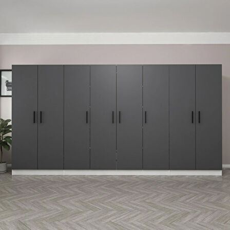 Minar Kale 8 Kapaklı 2 Çekmeceli Dolap Beyaz Antrasit 190CM