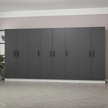 Minar Kale 8 Kapaklı 2 Çekmeceli Dolap Beyaz Antrasit 190CM