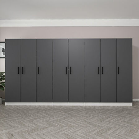 Minar Kale 8 Kapaklı 4 Çekmeceli Dolap Beyaz Antrasit 190CM