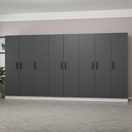 Minar Kale 8 Kapaklı 4 Çekmeceli Dolap Beyaz Antrasit 190CM