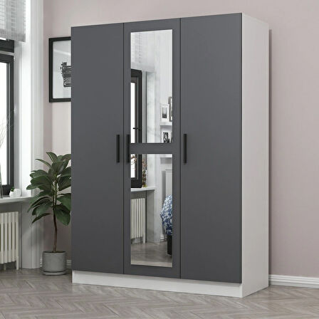 Minar Kale 3 Kapaklı 1 Aynalı 2 Çekmeceli Dolap Beyaz Antrasit 190CM