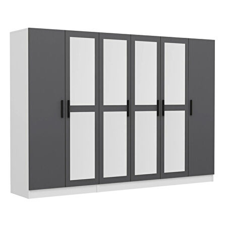 Minar Kale 6 Kapaklı 4 Aynalı 2 Çekmeceli Dolap Beyaz Antrasit 190CM