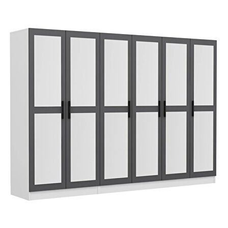 Minar Kale 6 Kapaklı 6 Aynalı 2 Çekmeceli Dolap Beyaz Antrasit 190CM