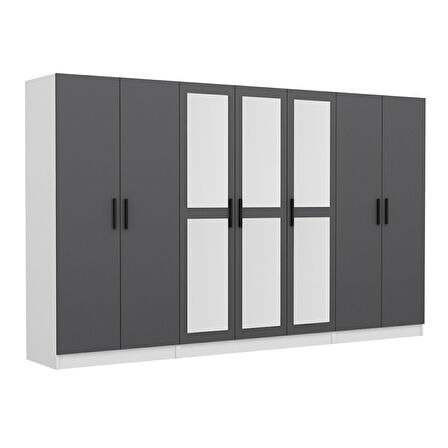 Minar Kale 7 Kapaklı 3 Aynalı 2 Çekmeceli Dolap Beyaz Antrasit 190CM