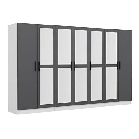 Minar Kale 7 Kapaklı 5 Aynalı 2 Çekmeceli Dolap Beyaz Antrasit 190CM