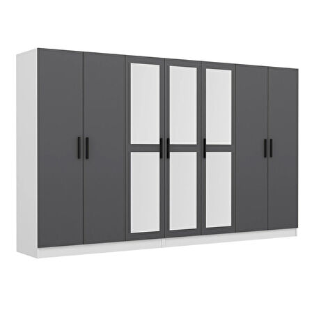 Minar Kale 7 Kapaklı 3 Aynalı 4 Çekmeceli Dolap Beyaz Antrasit 190CM