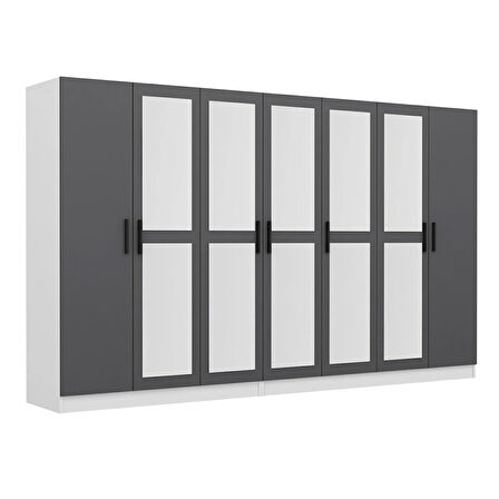 Minar Kale 7 Kapaklı 5 Aynalı 4 Çekmeceli Dolap Beyaz Antrasit 190CM