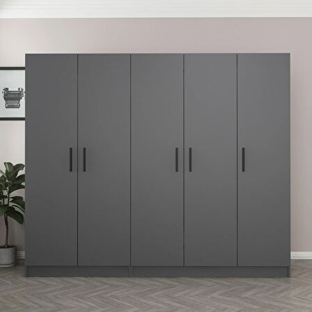 Minar Kale 5 Kapaklı 2 Çekmeceli Dolap Antrasit 190CM