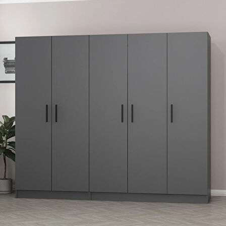 Minar Kale 5 Kapaklı 2 Çekmeceli Dolap Antrasit 190CM