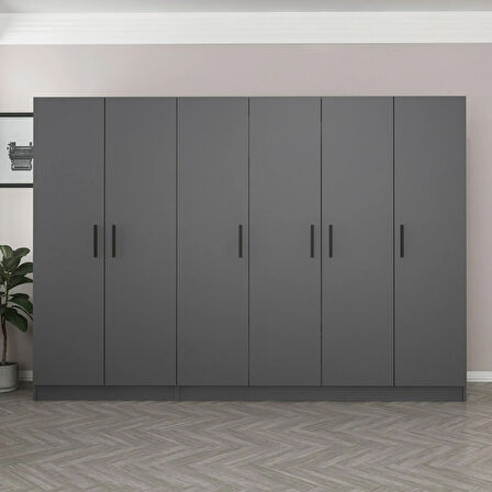 Minar Kale 6 Kapaklı 2 Çekmeceli Dolap Antrasit 190CM