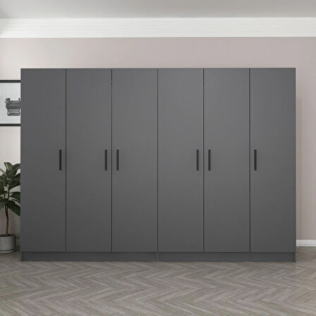 Minar Kale 6 Kapaklı 4 Çekmeceli Dolap Antrasit 190CM