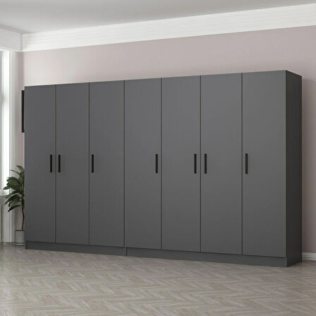 Minar Kale 7 Kapaklı 4 Çekmeceli Dolap Antrasit 190CM