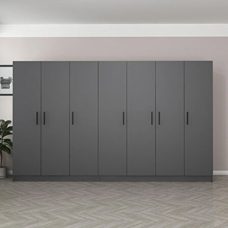 Minar Kale 7 Kapaklı 4 Çekmeceli Dolap Antrasit 190CM