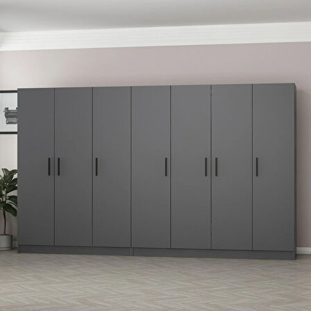 Minar Kale 7 Kapaklı 4 Çekmeceli Dolap Antrasit 190CM