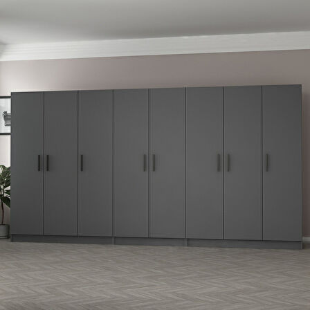 Minar Kale 8 Kapaklı 4 Çekmeceli Dolap Antrasit 190CM