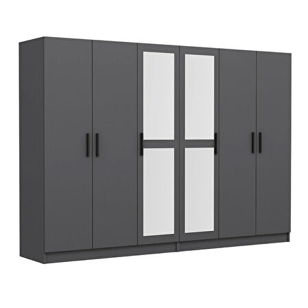 Minar Kale 6 Kapaklı 2 Aynalı 4 Çekmeceli Dolap Antrasit 190CM