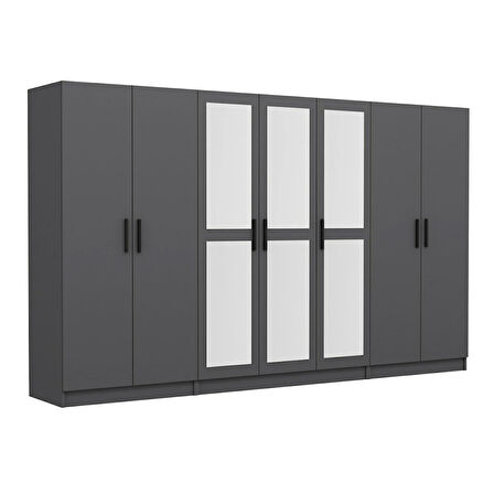 Minar Kale 7 Kapaklı 3 Aynalı 2 Çekmeceli Dolap Antrasit 190CM