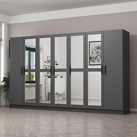 Minar Kale 7 Kapaklı 5 Aynalı 2 Çekmeceli Dolap Antrasit 190CM