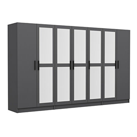 Minar Kale 7 Kapaklı 5 Aynalı 2 Çekmeceli Dolap Antrasit 190CM