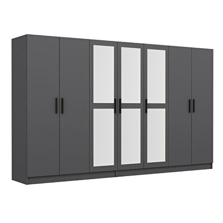 Minar Kale 7 Kapaklı 3 Aynalı 4 Çekmeceli Dolap Antrasit 190CM