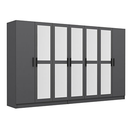 Minar Kale 7 Kapaklı 5 Aynalı 4 Çekmeceli Dolap Antrasit 190CM