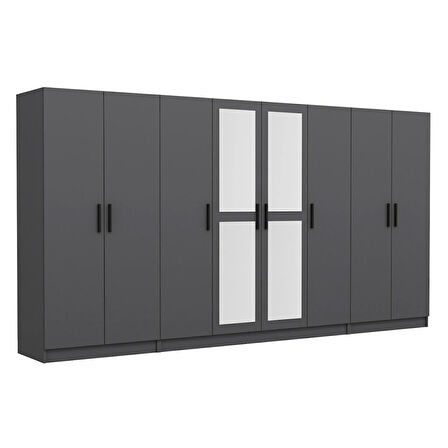 Minar Kale 8 Kapaklı 2 Aynalı 2 Çekmeceli Dolap Antrasit 190CM