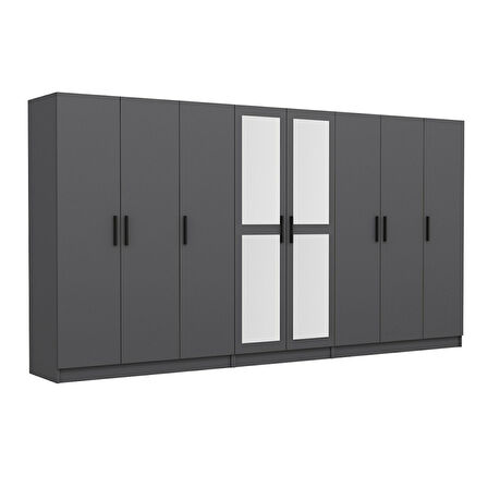 Minar Kale 8 Kapaklı 2 Aynalı 4 Çekmeceli Dolap Antrasit 190CM