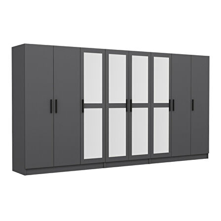 Minar Kale 8 Kapaklı 4 Aynalı 4 Çekmeceli Dolap Antrasit 190CM