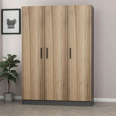 Minar Kale 3 Kapaklı 2 Çekmeceli Dolap Antrasit Dore 190CM