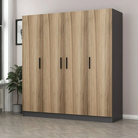 Minar Kale 4 Kapaklı 2 Çekmeceli Dolap Antrasit Dore 190CM