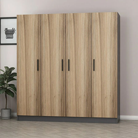 Minar Kale 4 Kapaklı 2 Çekmeceli Dolap Antrasit Dore 190CM