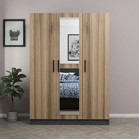 Minar Kale 3 Kapaklı 1 Aynalı 2 Çekmeceli Dolap Antrasit Dore 190CM