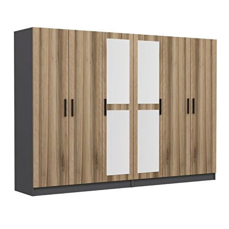 Minar Kale 6 Kapaklı 2 Aynalı 4 Çekmeceli Dolap Antrasit Dore 190CM