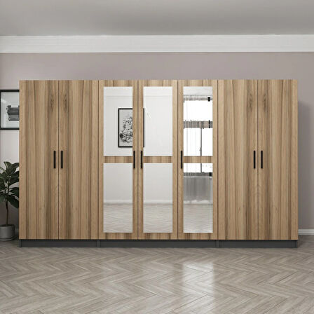 Minar Kale 7 Kapaklı 3 Aynalı 2 Çekmeceli Dolap Antrasit Dore 190CM